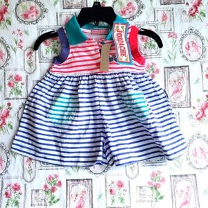Vintage JORDACHE byTalk of the Town Baby Girl's Dres Striped Romper Style Sz 12M
